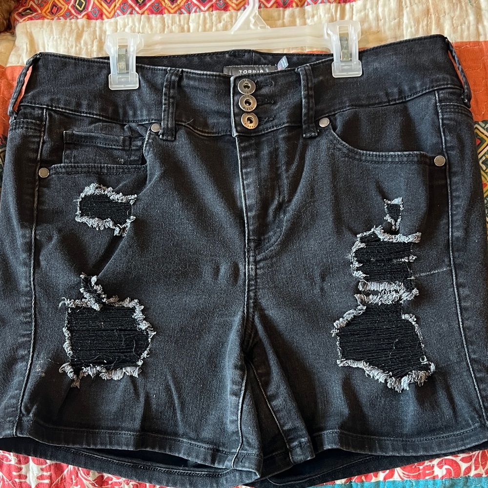 Torrid Black Ripped Denim Shorts